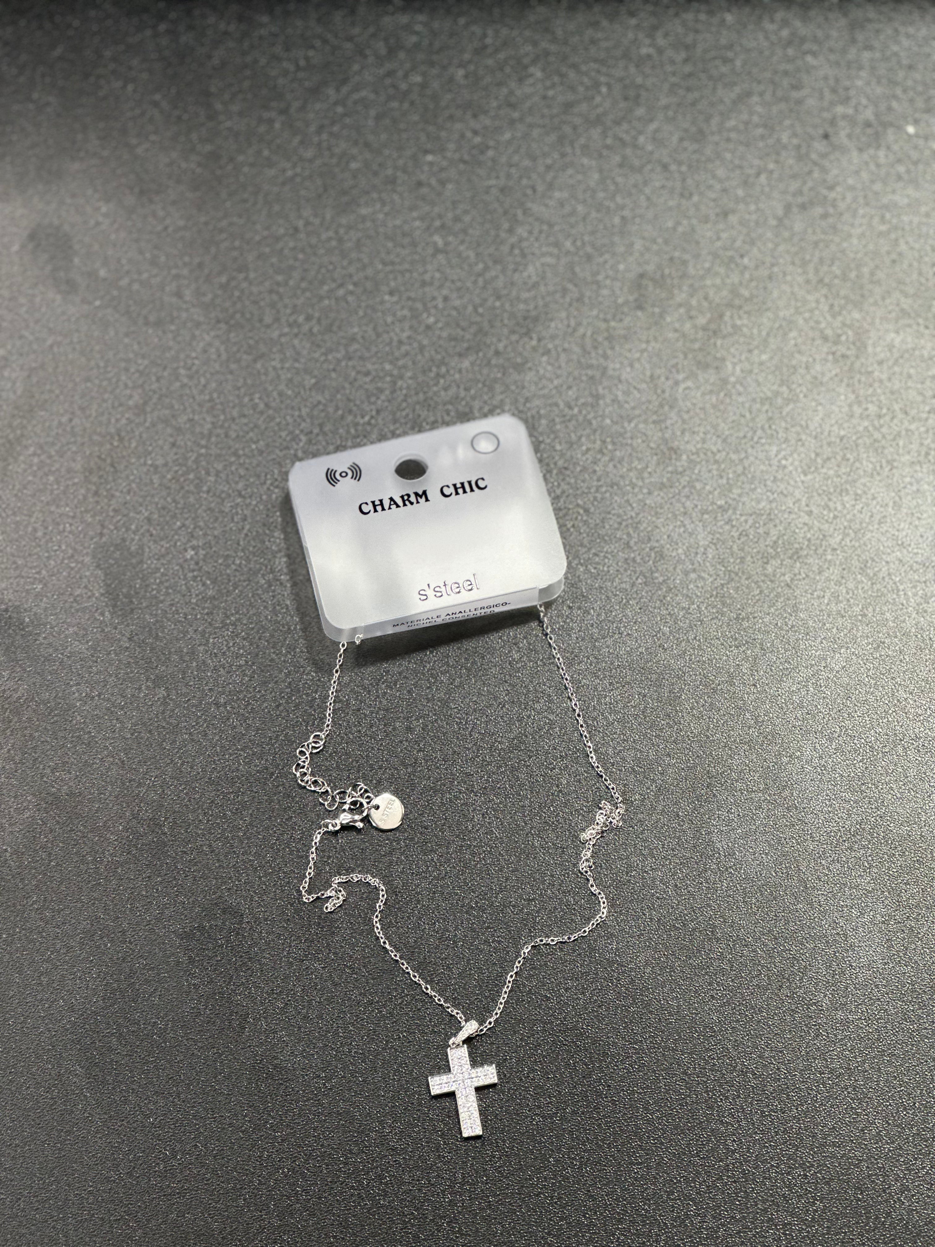 Collana regolabile zirconi e acciaio inossidabile